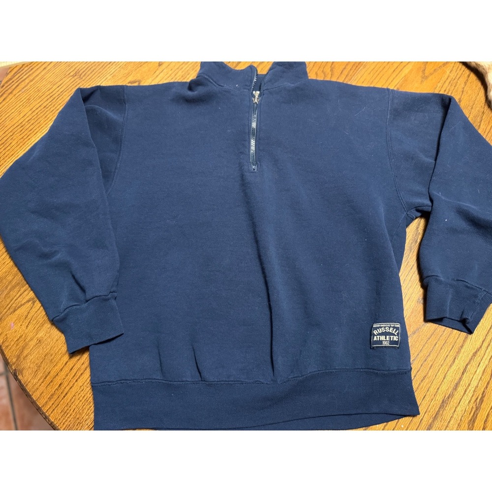 Russell Athletic Mens Navy Blue Quarter Zip Sweatshirt Made in USA Size M